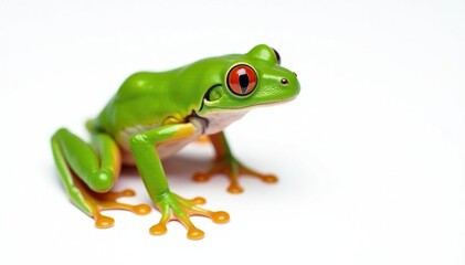 Obraz premium Green tree frog perched on white, vibrant skin, sitting, jungle, detail