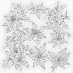 Delicate Floral Sketch of Blossoms and Branches