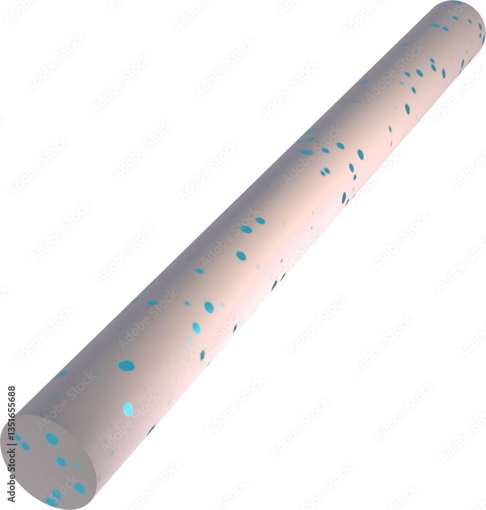 Poster long cylindrical shape featuring scattered blue dots on smooth white surface minimalistic design sui