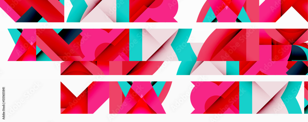 Poster abstract geometric composition with interlocking circular and angular shapes, featuring smooth gradi