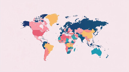 Obraz premium Minimalist Flat World Map with Bold Borders and Capital City Labels
