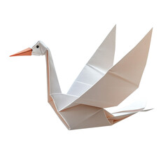 Elegant white origami swan gracefully poised for flight, isolated on transparent background, cutout png