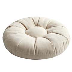 Round beige floor cushion with tufted design cutout isolated on transparent background, cutout png