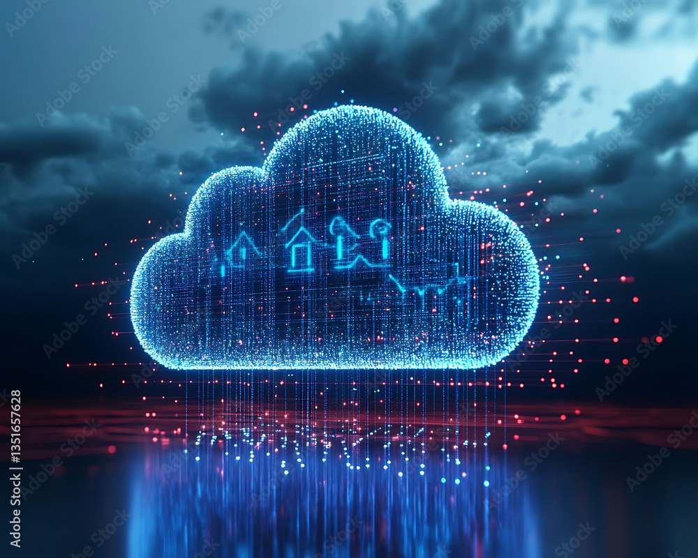 Poster futuristic cloud computing hub with ai driven technology and innovation a visionary digital landscap