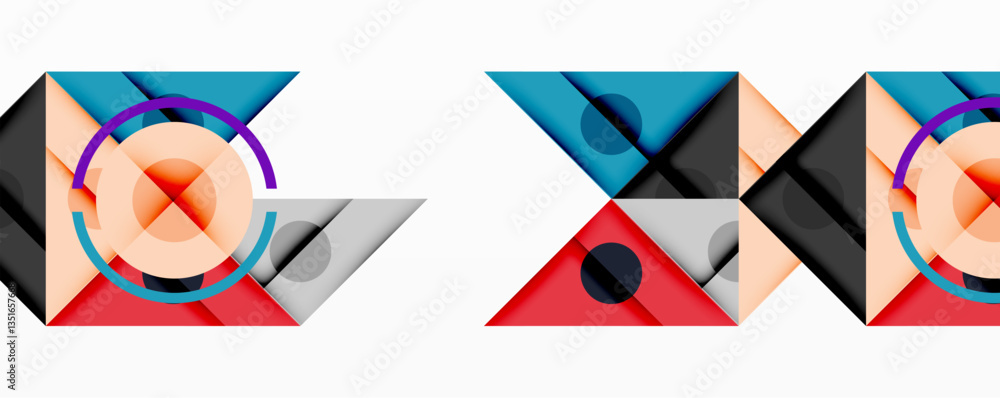 Aufkleber abstract geometric composition with intersecting triangles, circles, and gradients, creating a dynam
