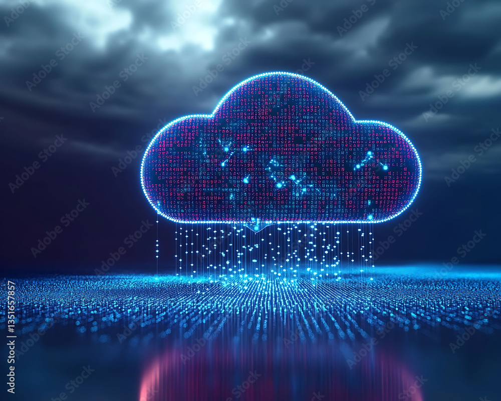 Poster futuristic cloud computing hub with ai driven technology and innovation a visionary digital landscap