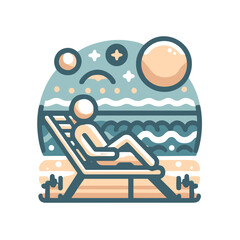 Fototapeta premium Person relaxing on a lounge chair by the ocean with celestial backdrop 