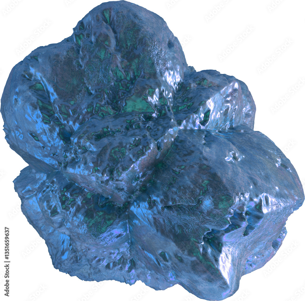 Aufkleber glossy irregular metallic blue shape with rugged reflective surface abstract futuristic mineral form