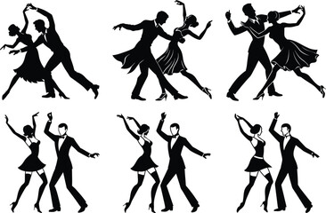 Obraz premium Black set silhouette of a dancing couple