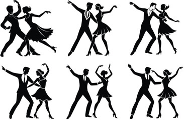 Obraz premium Black set silhouette of a dancing couple