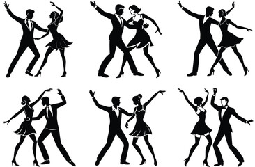 Black set silhouette of a dancing couple
