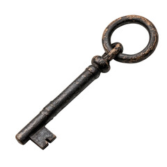 Obraz premium Antique iron key isolated on transparent background, cutout png