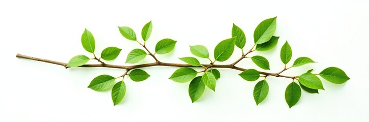 Fototapeta premium Branch with leaves isolated on white background, white background, solitary object, greenery