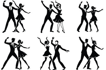 Black set silhouette of a dancing couple