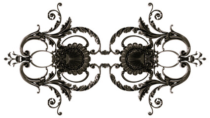 Black  ornament on transparent background, cut out, 3D render
