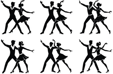 Black set silhouette of a dancing couple