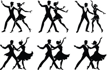 Black set silhouette of a dancing couple