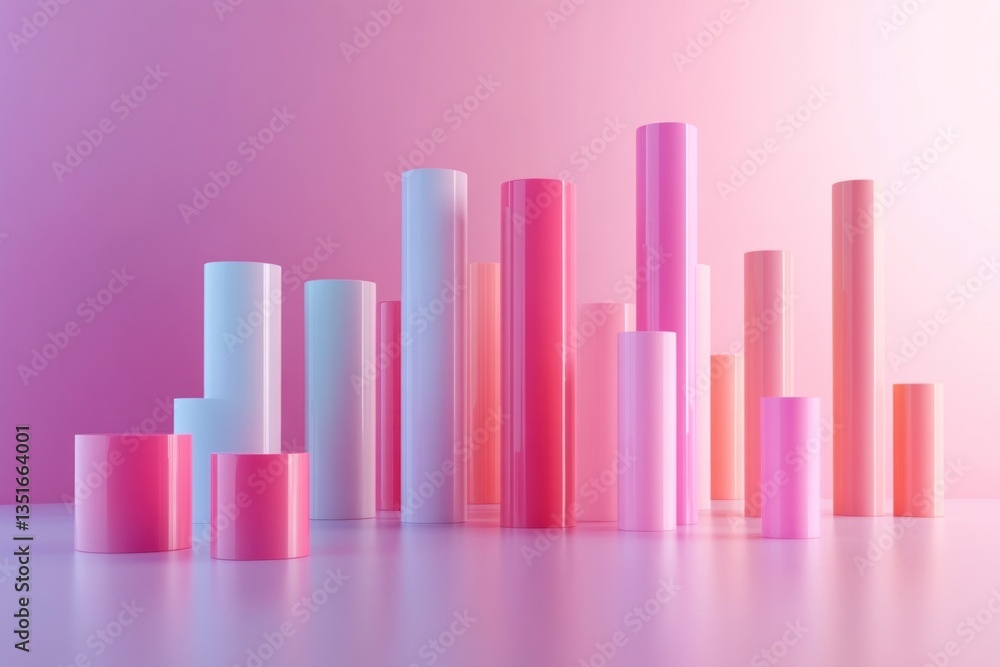 Poster Sleek bar chart with rounded pink and white columns on a soft gradient background, exuding a modern aesthetic