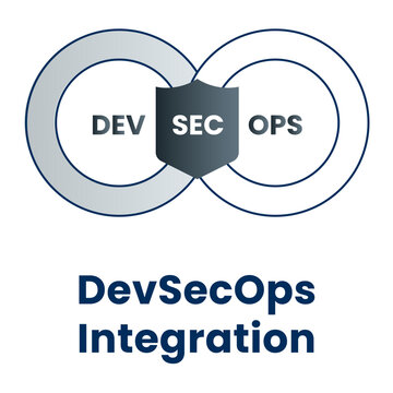 DevSecOps Integration Icon. Secure Software Development, Continuous Security, and CI/CD Protection Symbol.