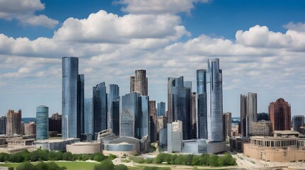 Fototapeta premium Panoramic view of high rise buildings.generative.ai