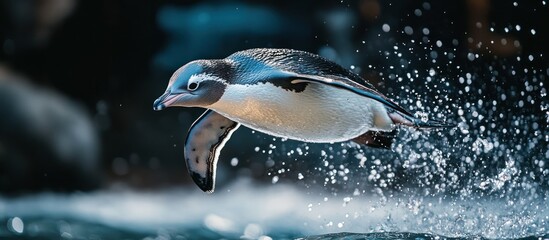 Little penguin leaping from water, splashing.