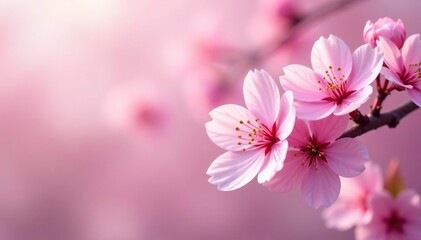 Delicate pink sakura blossoms, full bloom, soft petals, close-up, flower