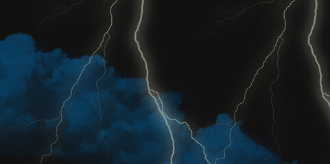 Mountainous Cumulus Clouds Boiling in the Summer Sky. White cloudiness, mist or smog overlay backgrounds. Wide sky and clouds dark tone. Dark cloud at evening sky with thunder bolt .