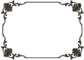 Black  ornament  frame on transparent background, cut out, 3D render
