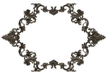 Black  ornament  frame on transparent background, cut out, 3D render
