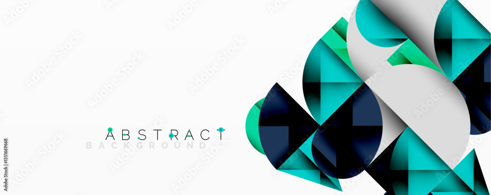Poster Modern abstract composition with layered circles and angular segments featuring gradients, transparency effects, and a structured geometric layout
