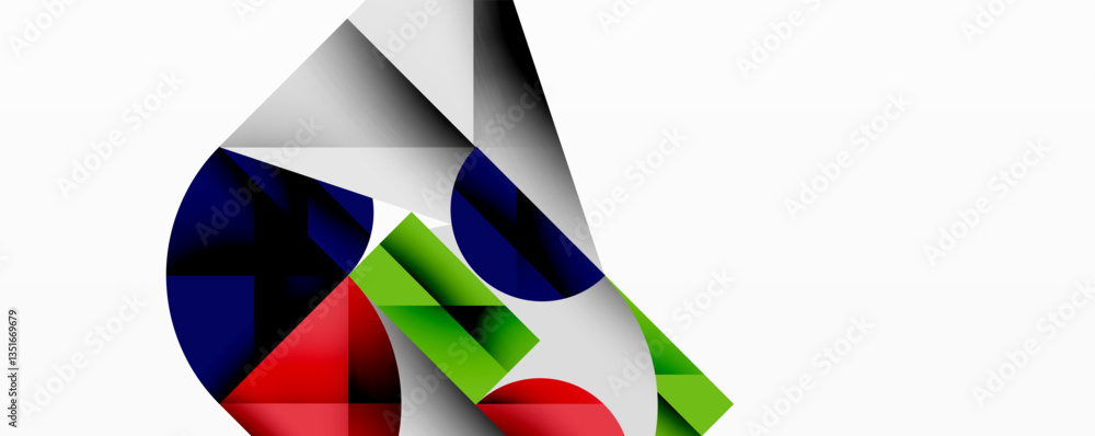 Poster Modern abstract composition with layered circles and angular segments featuring gradients, transparency effects, and a structured geometric layout
