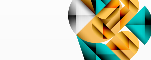 Obraz premium Abstract geometric design with intersecting circles, triangles, squares and sharp angles creating a layered composition with gradients, depth, and contrast