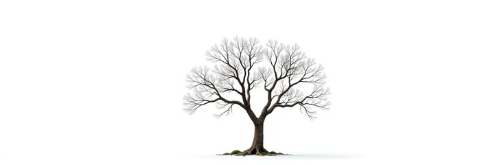 Obraz premium Simple isolated tree with bare branches on white background, trunk, foliage