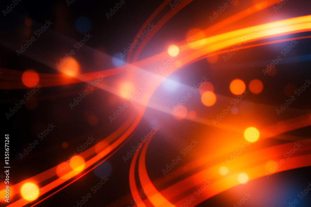Poster Abstract image features dynamic orange and blue light streaks and bokeh circles on a dark backdrop, creating an energetic and vibrant visual.
