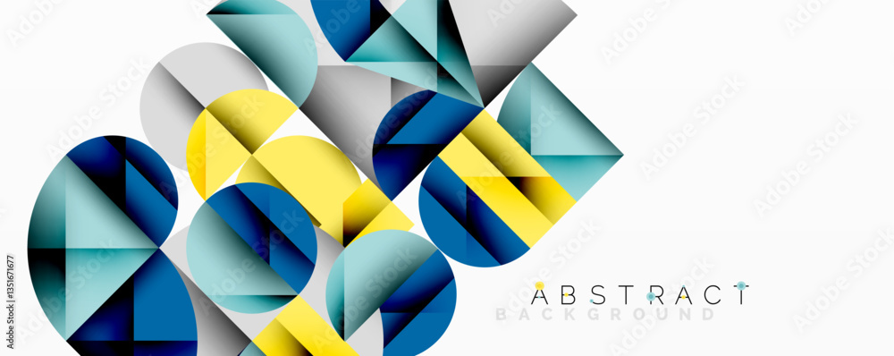 Fototapete Modern abstract composition with layered circles and angular segments featuring gradients, transparency effects, and a structured geometric layout