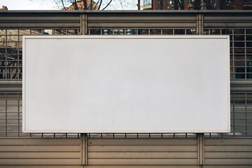 Blank Rectangular Billboard Mounted on a Metal Fence