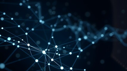 Data technology background. Abstract background. Connecting dots and lines on dark background. 3D rendering. 4k