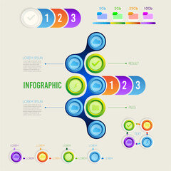 Digital business infographic concept with four colorful round buttons and icons