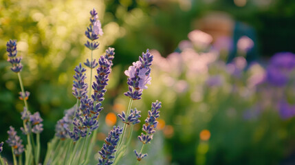 Close-up of a lavender bouquet with a soft-focus background of a garden