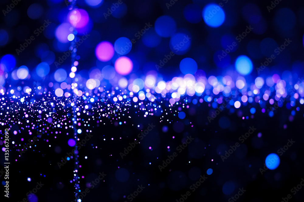 Poster abstract image of blurry lights with bokeh effect in blue and purple colors on a dark background, cr