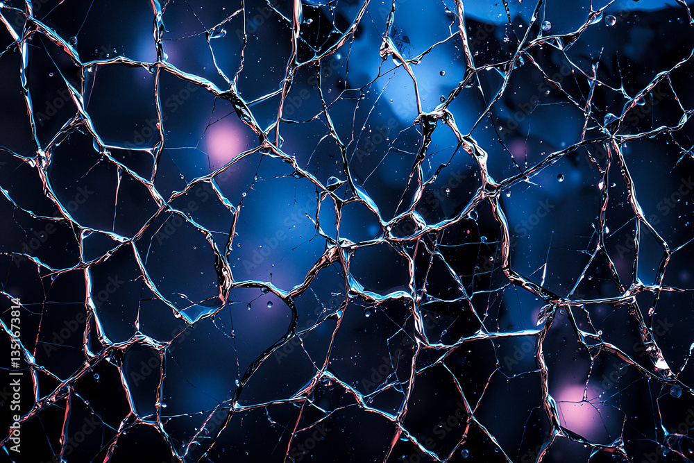 Leinwandbilder cracked and fractured surface with intricate lines creating a web-like pattern against a blurred dar