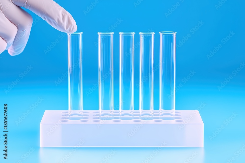Poster laboratory experiment with test tubes and gloves
