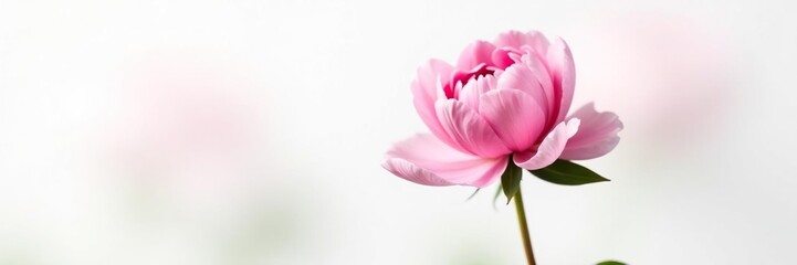Fototapeta premium Single bright pink peony flower against white, white, blossom, peony