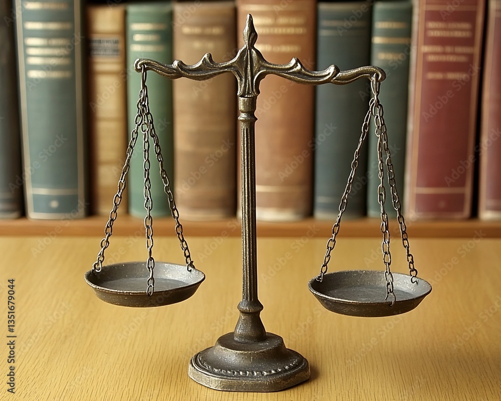 Poster bronze scale and bookshelf background