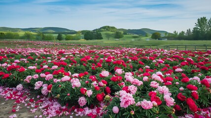 field of pink tulips in spring,Blooming pink hyacinths in a stylish basket, placed in a serene garden, showcasing the charm of floral beauty and nature's greenery