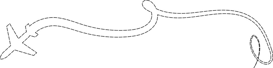 Airplane line path icon, flight, route, travel