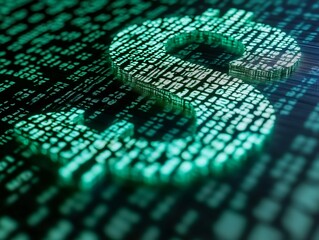 Dollar sign rendered with binary code and digital information