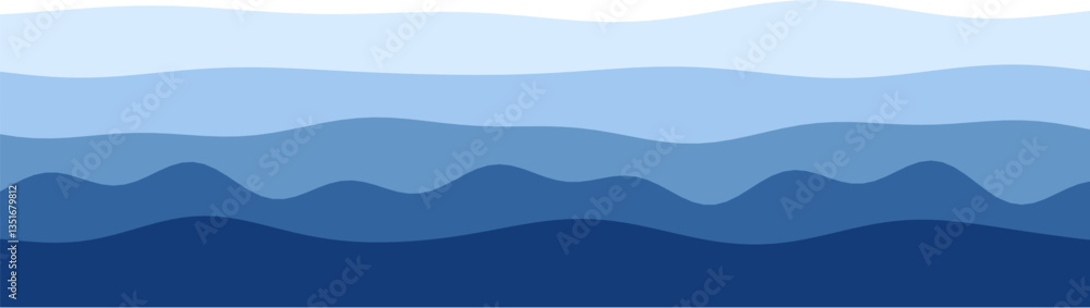 Poster abstract blue wave pattern featuring various shades in horizontal layers.