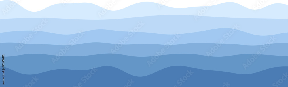 Poster Abstract blue wave pattern with multilayered wavy lines in gradient shades.