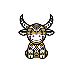 Cute cartoon bull logo, ethnic style design, buffalo linear logotype